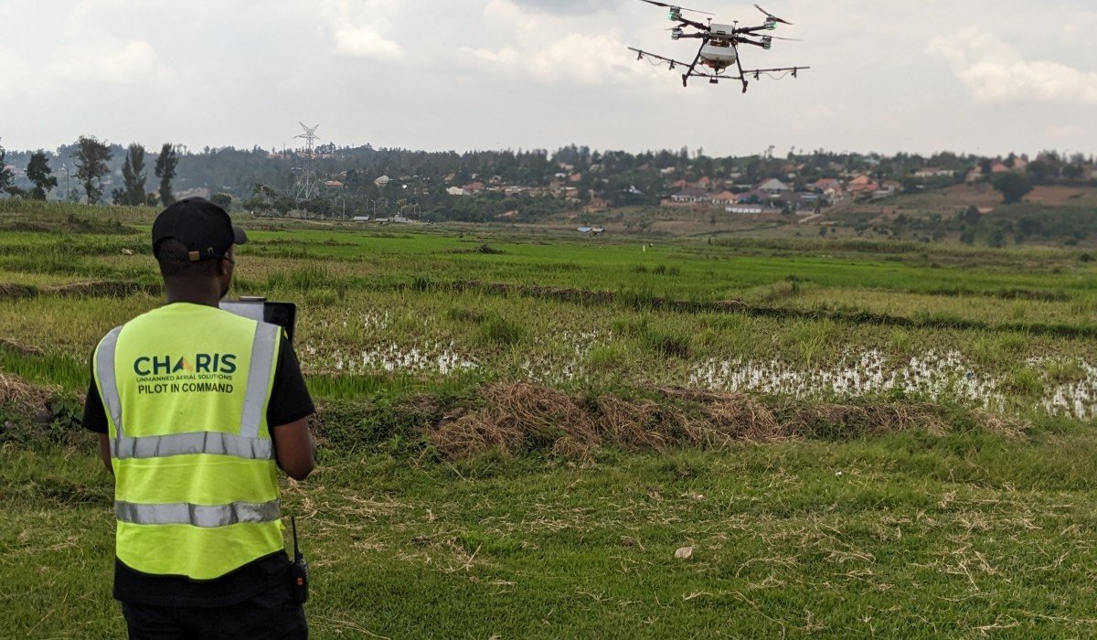 Drone capturing detailed imagery of a construction site layout